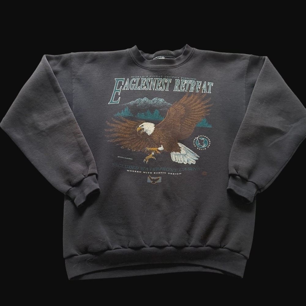 Vintage 90's Eaglesnest Retreat Eagle Sweatshirt XL Black Fishing